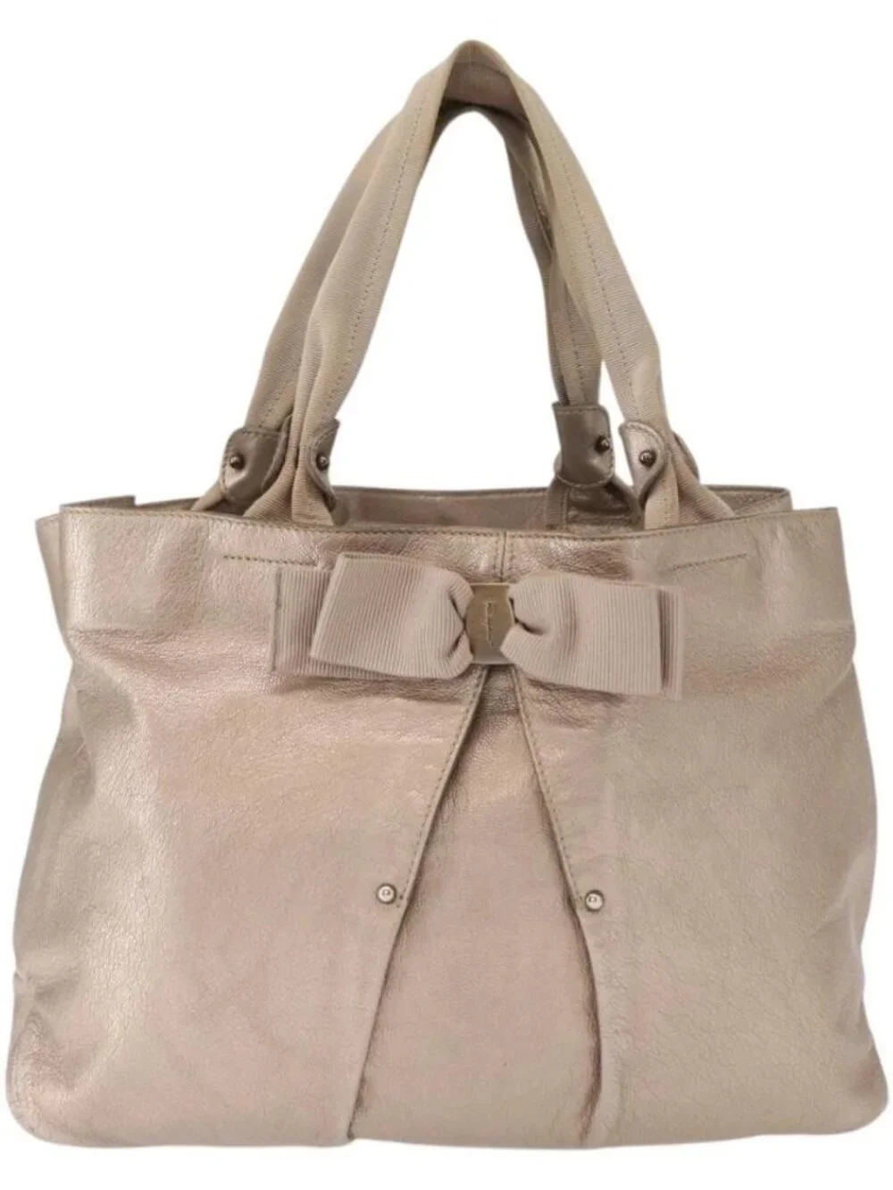 Salvatore Ferragamo Vala Tote Bag Leather Beige Auth BA9685